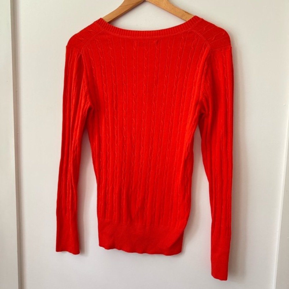 Y2K Womens Old Navy Orange Cable Knit Sweater‎ Womens M Fitted Preppy Stretchy - Picture 7 of 8